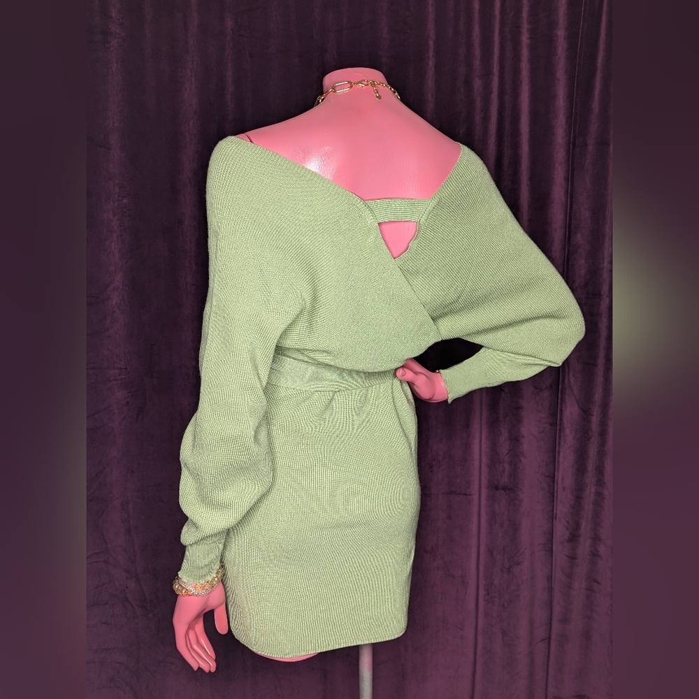 Miss Sparkling- Olive Sweater Dress with tie belt